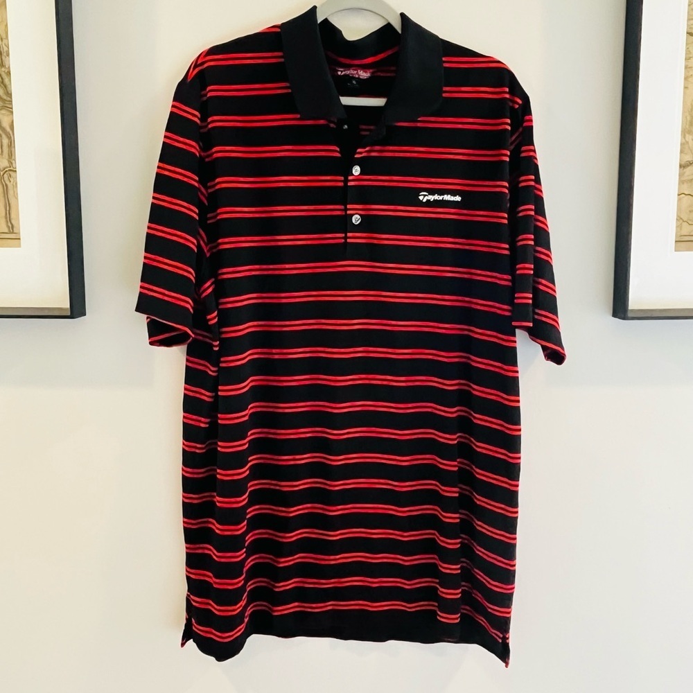 TaylorMade by Ashworth Men's Black and Red Striped-Lightweight Polo Shirt